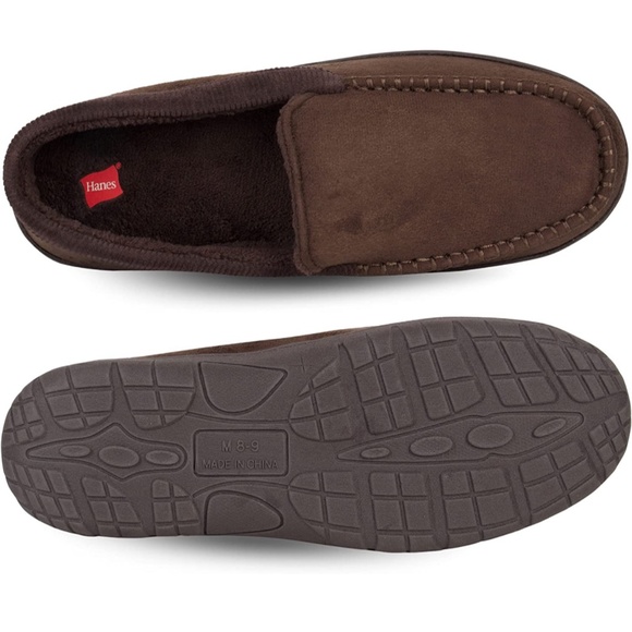 Hanes Men's Textured Moccasin Slipper Brown Unisex Men’s Size 8-9 - Picture 7 of 8